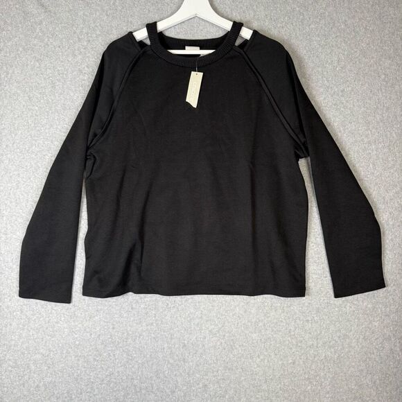 Chicos Zenergy Womens Size 2 US 12/14 Cut Out Knit Top Black Long Sleeve NWT - Picture 1 of 8